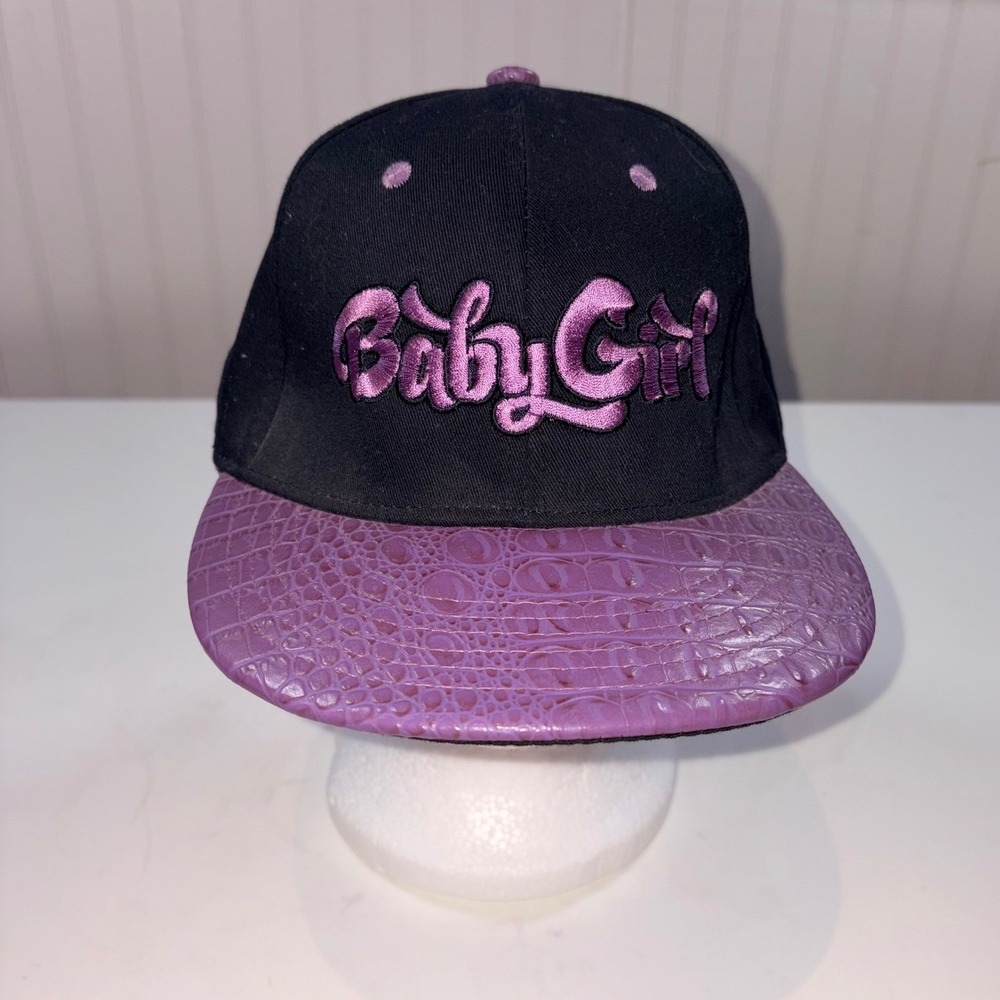 Y2K Leader STM Baby Girl Baseball Cap Black Purple Croc Embossed Flat Bill Hat